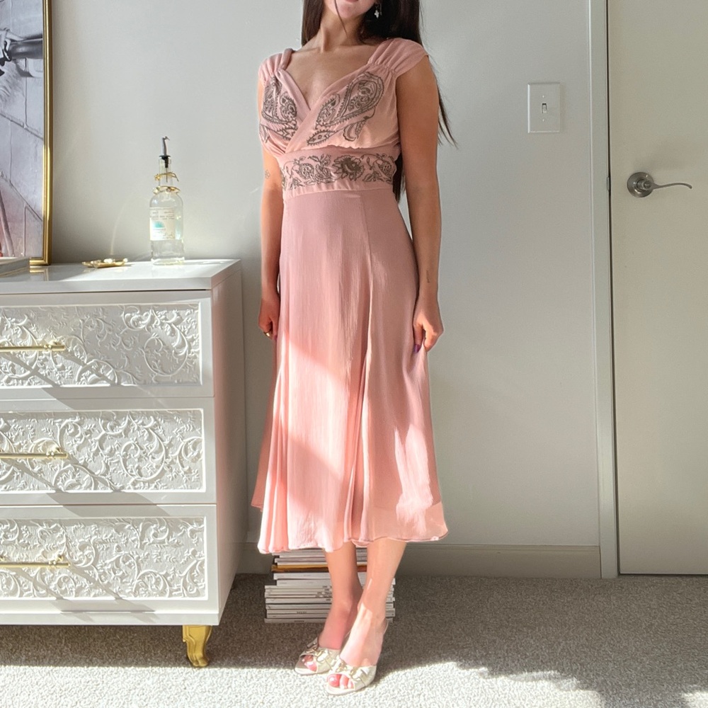Vintage Pink Embroidered Dress